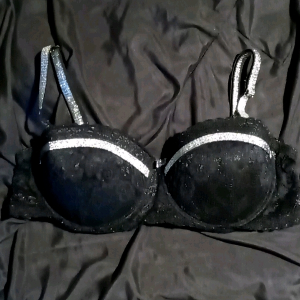 A black and silver bra